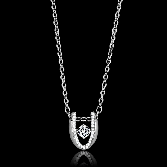 TS572 - Rhodium 925 Sterling Silver Necklace with AAA Grade CZ  in Clear