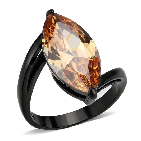 TK3745 IP Black Stainless Steel Ring with AAA Grade CZ in Champagne