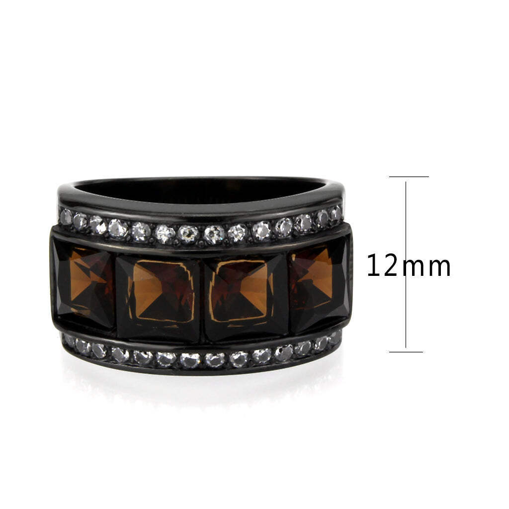 TK3746 IP Black Stainless Steel Ring with Synthetic in Brown