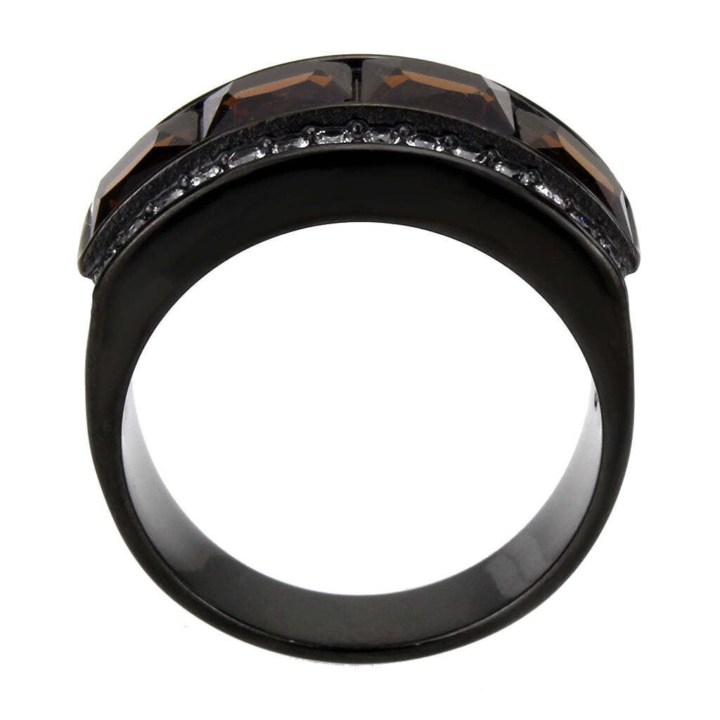 TK3746 IP Black Stainless Steel Ring with Synthetic in Brown