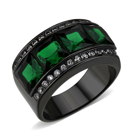 TK3747 IP Black Stainless Steel Ring with Synthetic in Emerald