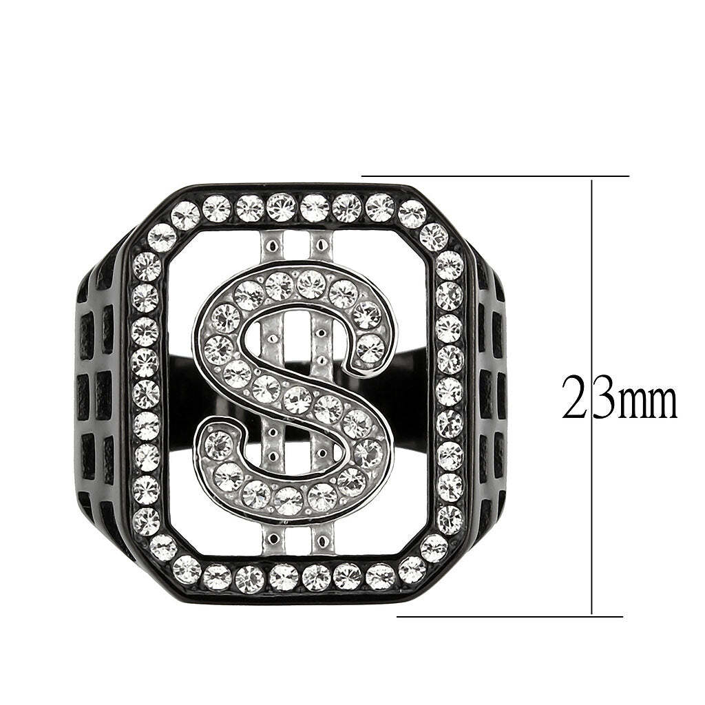 TK3758 - Two Tone IP Black (Ion Plating) Stainless Steel Ring with Top Grade Crystal in Clear