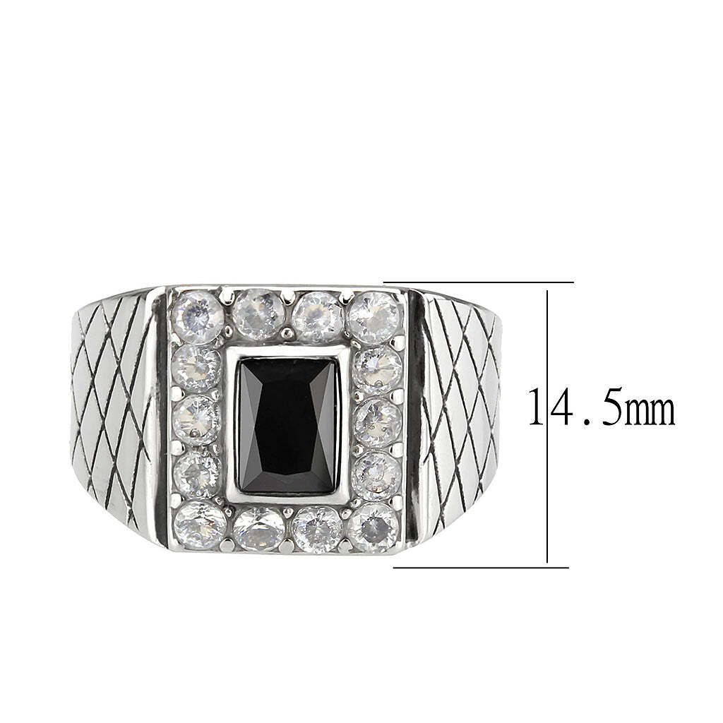 TK3761 - High polished (no plating) Stainless Steel Ring with AAA Grade CZ in Jet