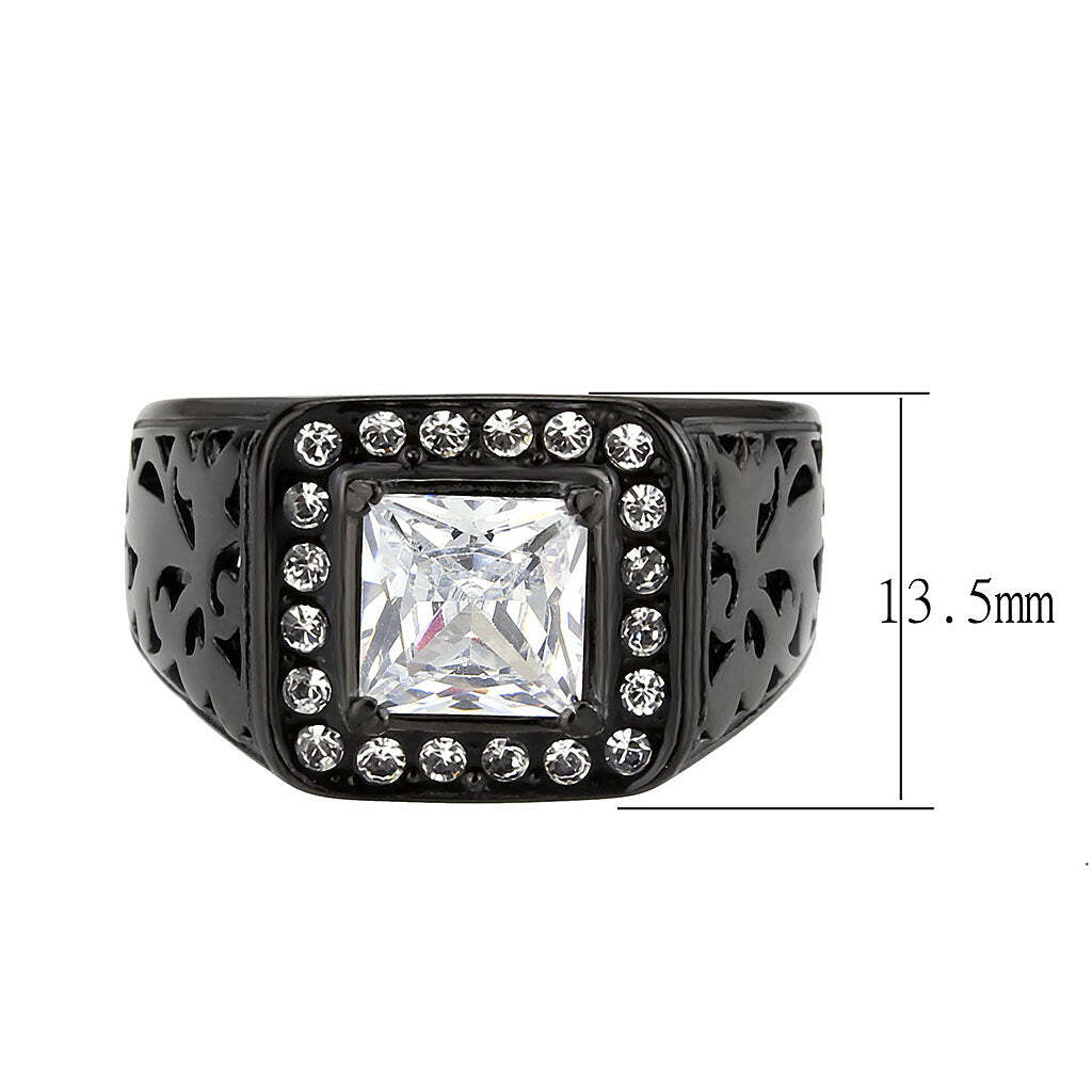 TK3763 - IP Black (Ion Plating) Stainless Steel Ring with AAA Grade CZ in Clear