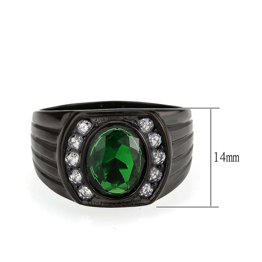 TK3764 - IP Black (Ion Plating) Stainless Steel Ring with Synthetic in Emerald