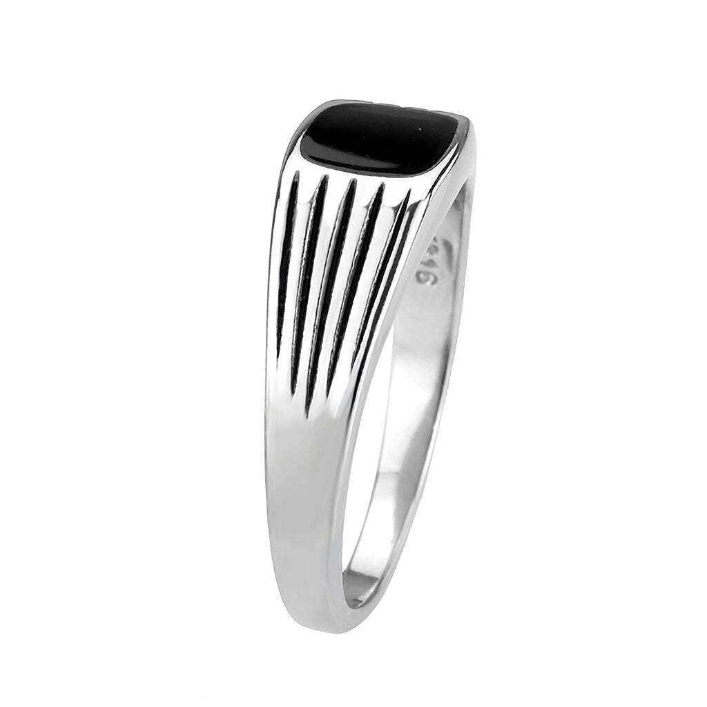 TK3772 - High polished (no plating) Stainless Steel Ring with Epoxy in Jet