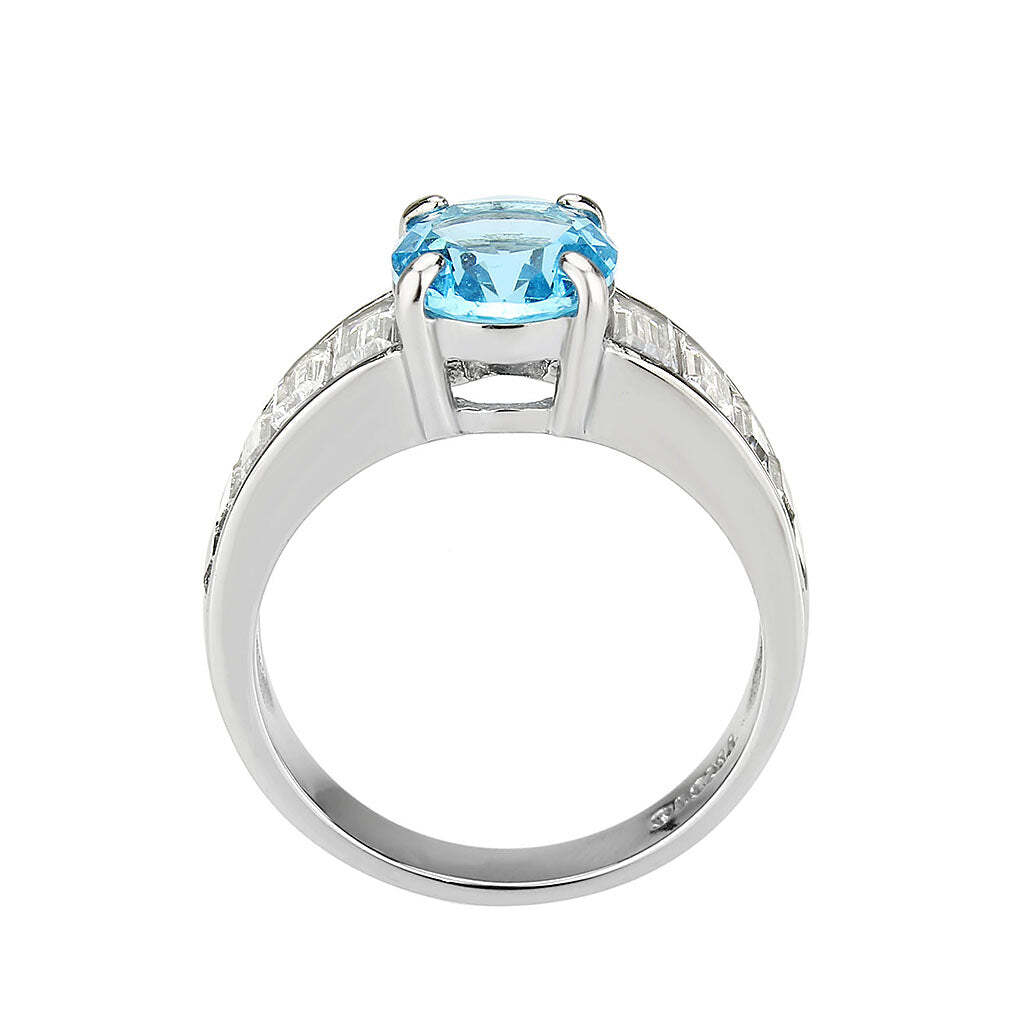 TK3779 - High polished (no plating) Stainless Steel Ring with Synthetic in SeaBlue