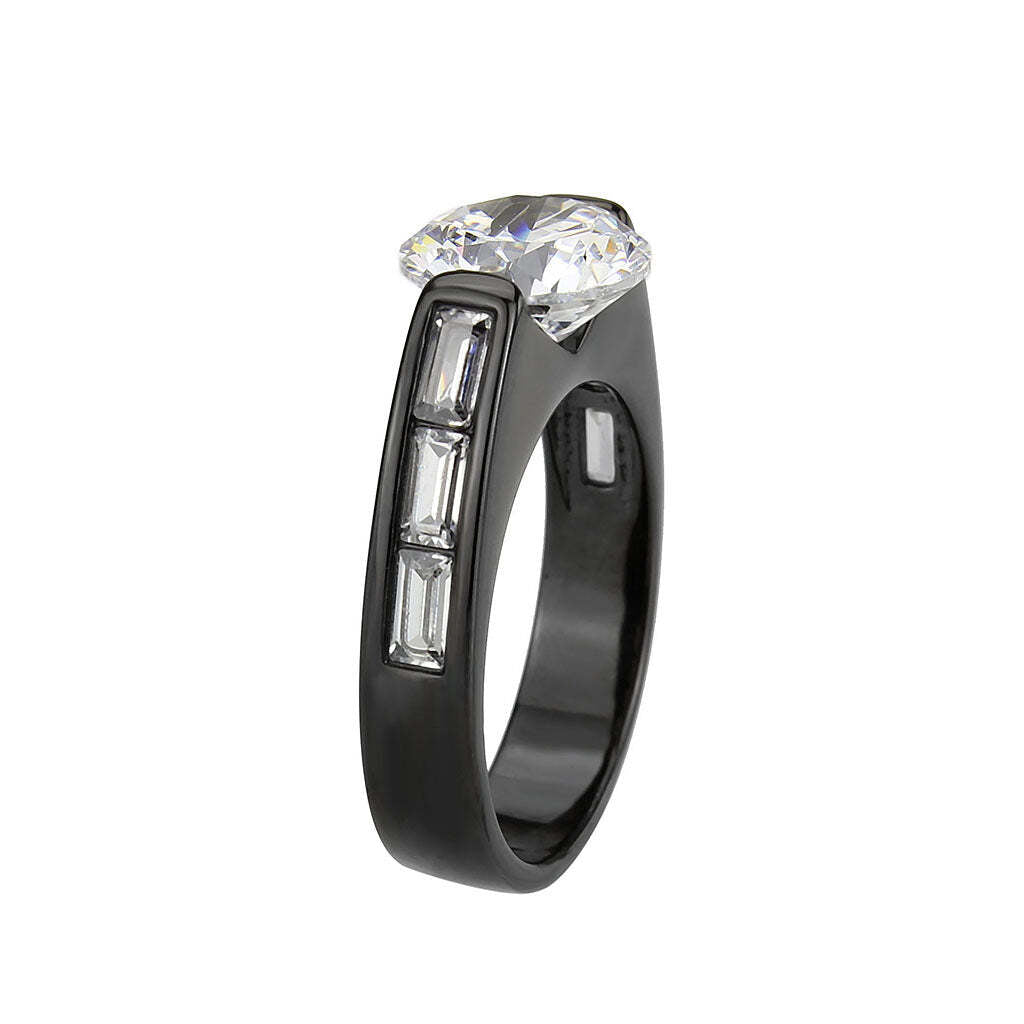 TK3781 - IP Black (Ion Plating) Stainless Steel Ring with AAA Grade CZ in Clear