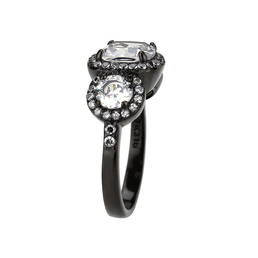 TK3784 - IP Black (Ion Plating) Stainless Steel Ring with AAA Grade CZ in Clear