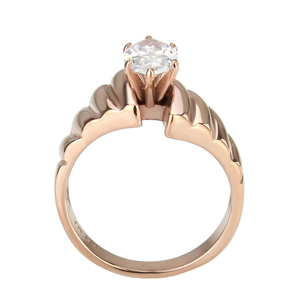 TK3787 - IP Rose Gold(Ion Plating) Stainless Steel Ring with AAA Grade CZ in Clear