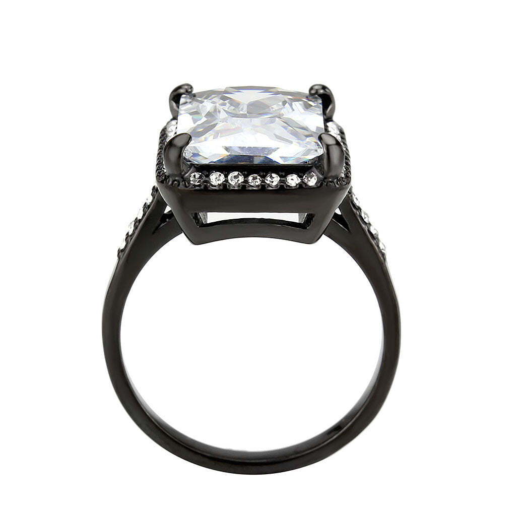 TK3794 - IP Black (Ion Plating) Stainless Steel Ring with AAA Grade CZ in Clear