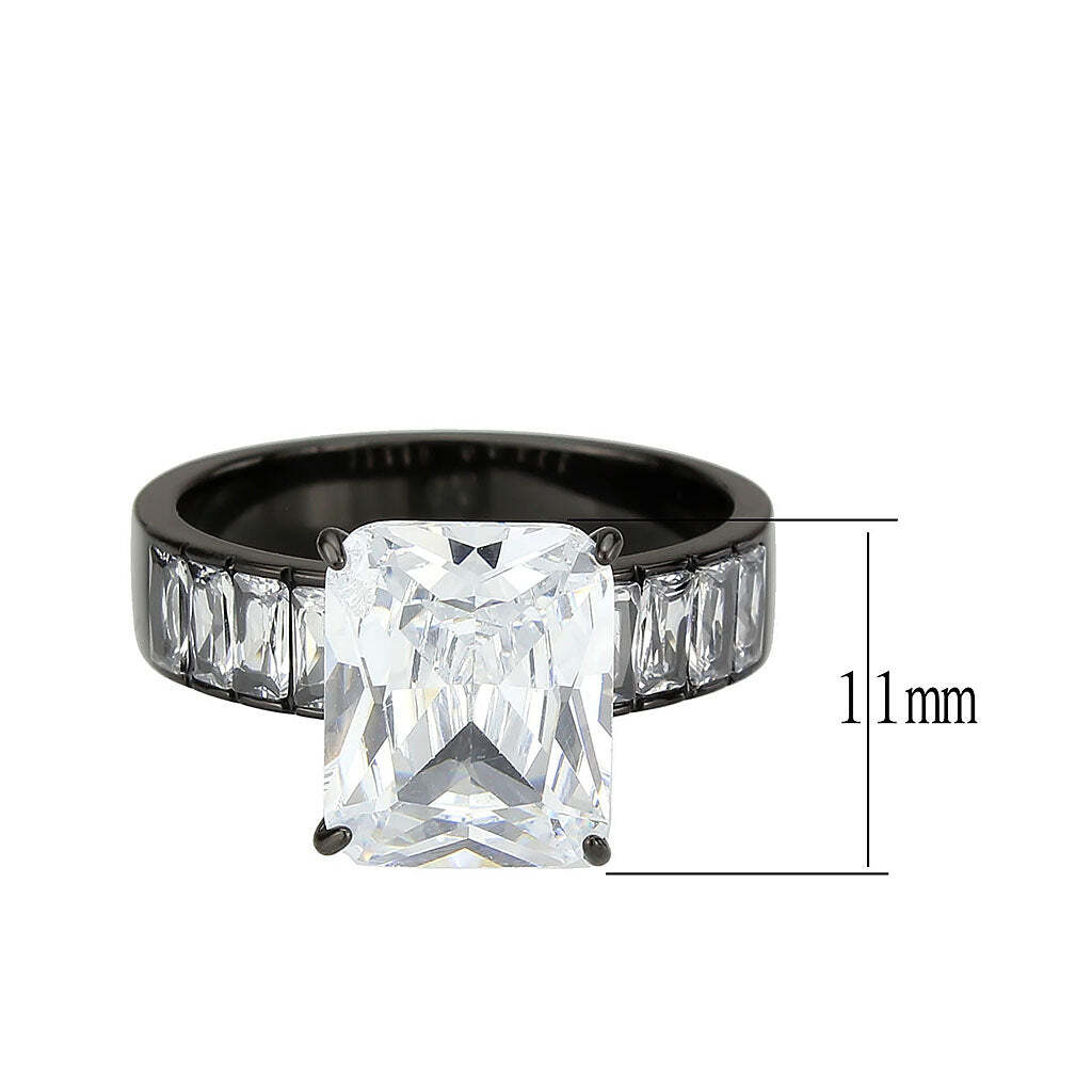 TK3795 - IP Black (Ion Plating) Stainless Steel Ring with AAA Grade CZ in Clear