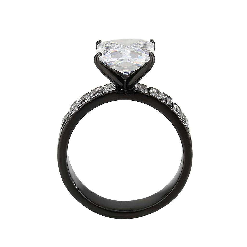 TK3795 - IP Black (Ion Plating) Stainless Steel Ring with AAA Grade CZ in Clear