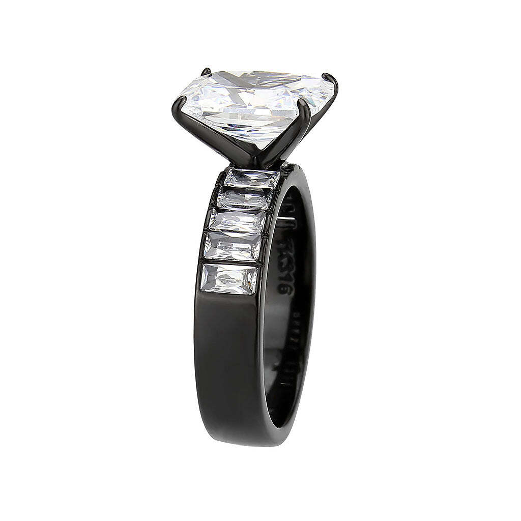 TK3795 - IP Black (Ion Plating) Stainless Steel Ring with AAA Grade CZ in Clear