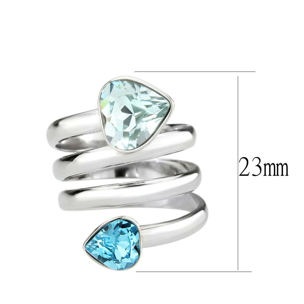 TK3806 - High polished (no plating) Stainless Steel Ring with Top Grade Crystal in SeaBlue