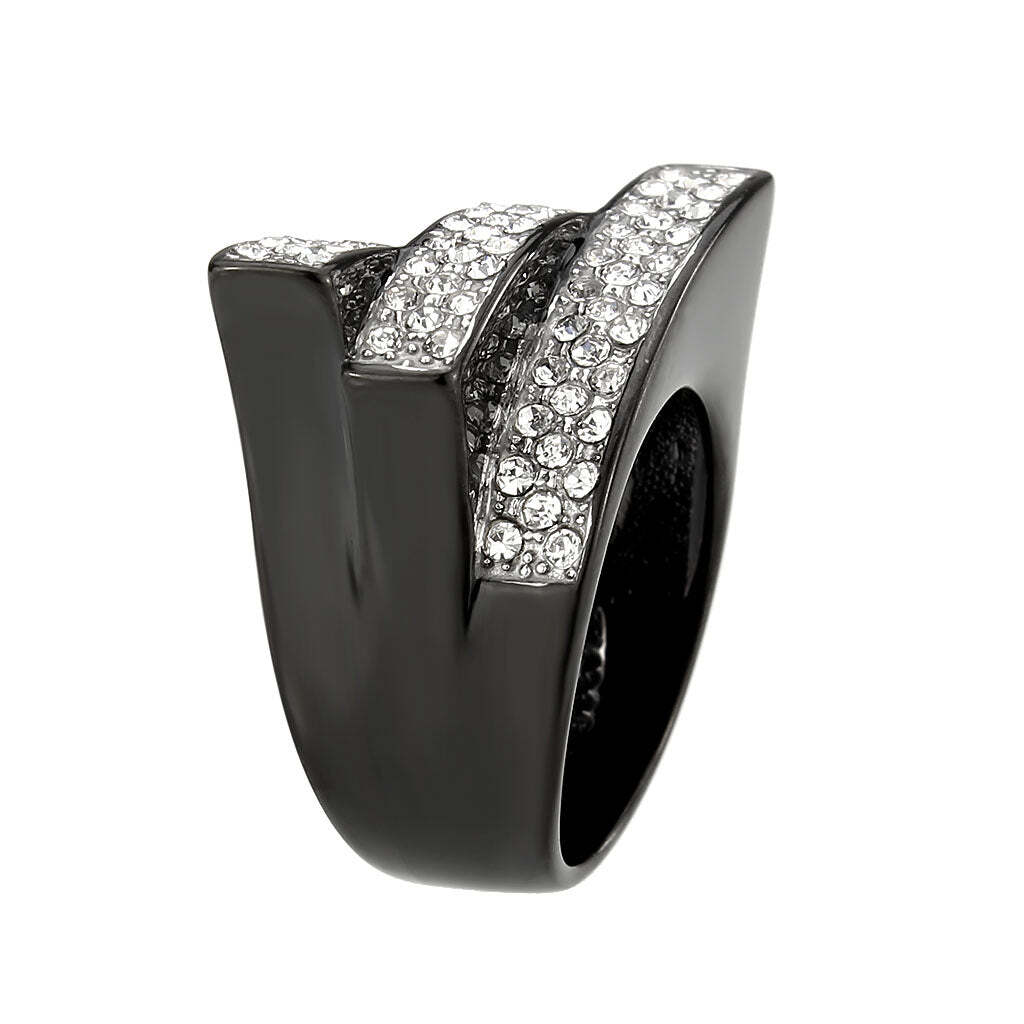 TK3814 - Two Tone IP Black (Ion Plating) Stainless Steel Ring with Top Grade Crystal in Clear