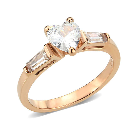 TK3829 - IP Rose Gold(Ion Plating) Stainless Steel Ring with AAA Grade CZ in Clear